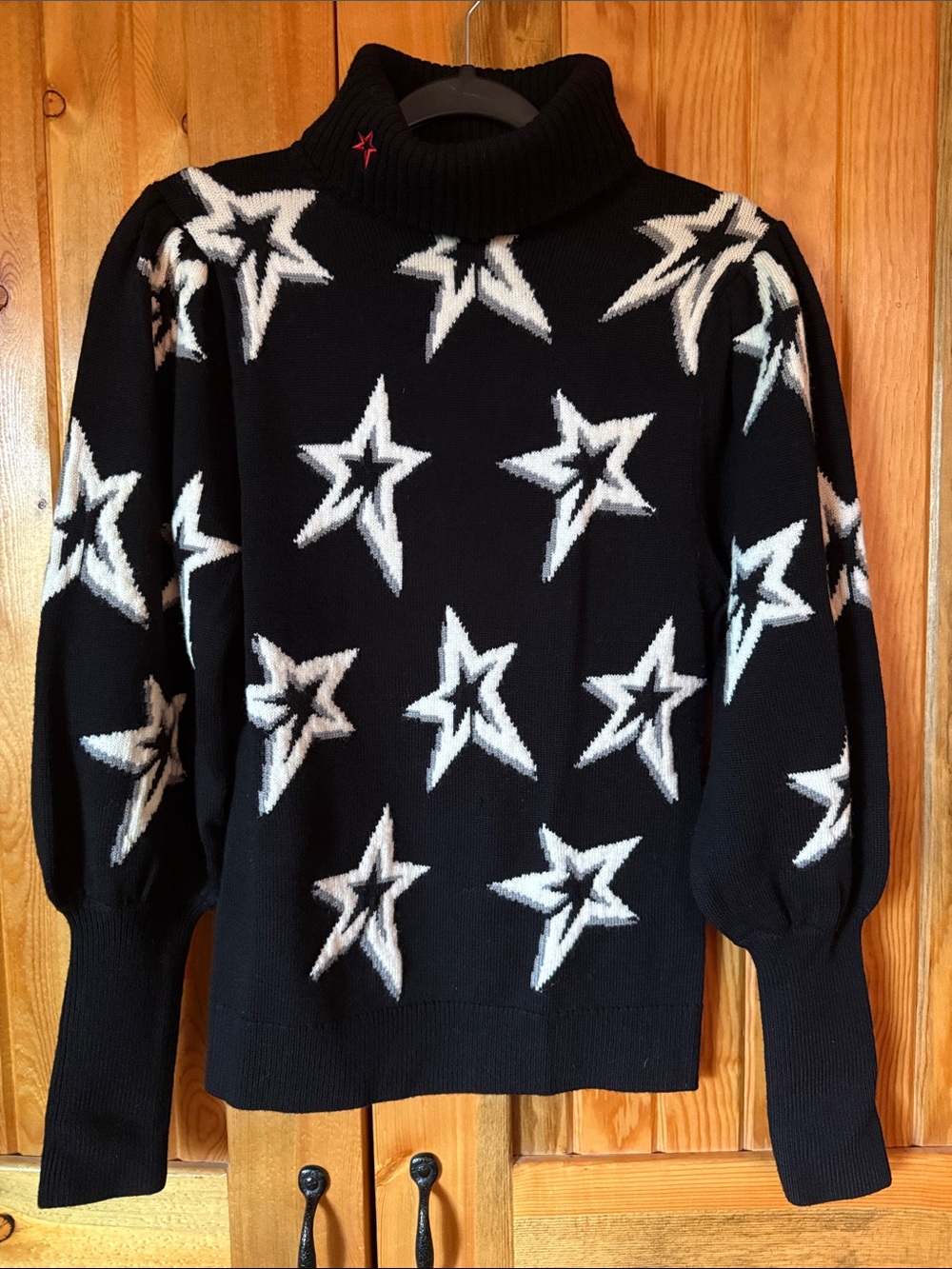 Perfect Moment Black Star-Print Turtleneck Sweater with White Stars
